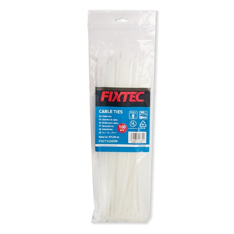 Coliere din nylon alb FIXTEC 4.6 × 300 mm - set 100 bucati - 1 | YEO