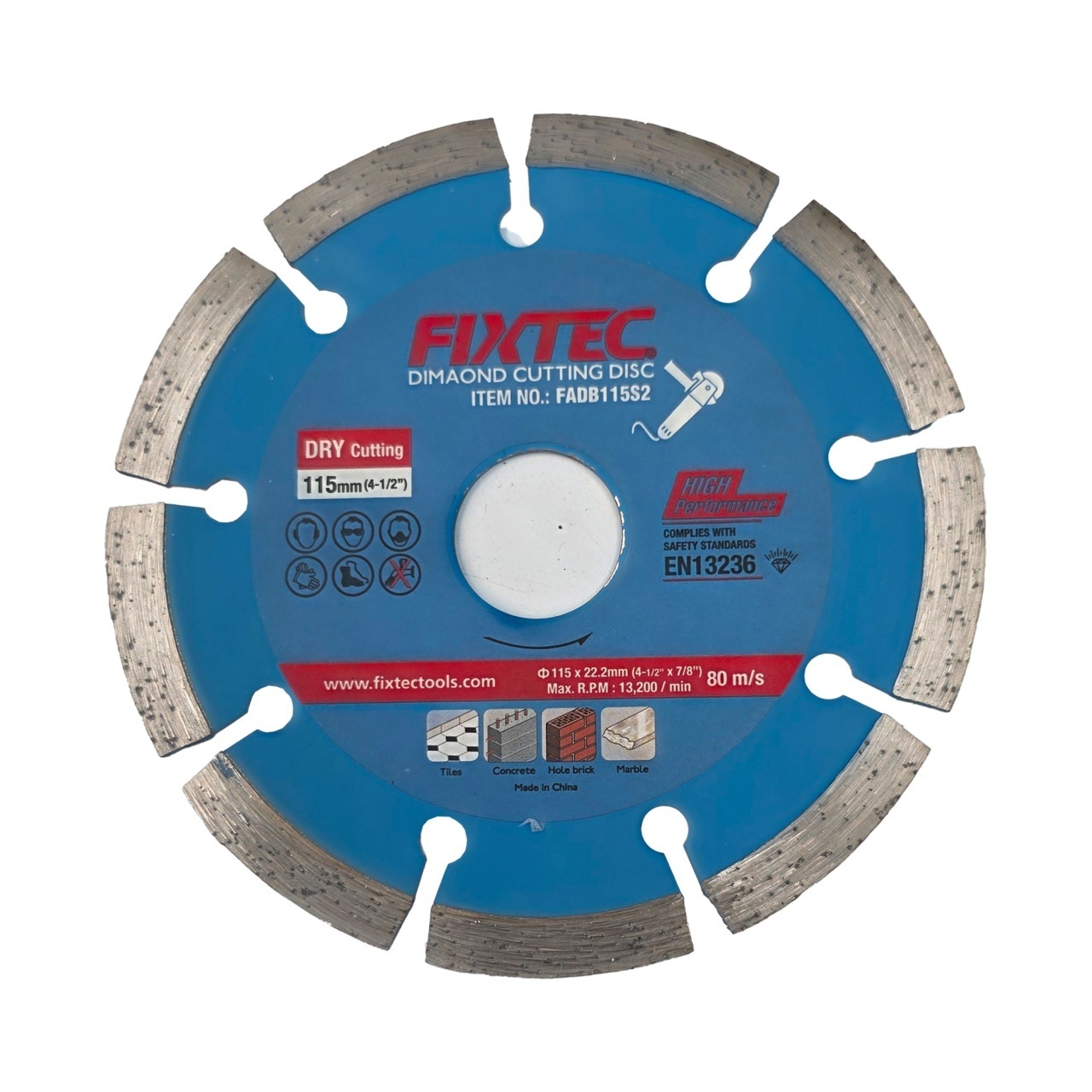 Disc diamantat FIXTEC 115 mm (4-1/2\'\') pentru taiere uscata, varianta subtire