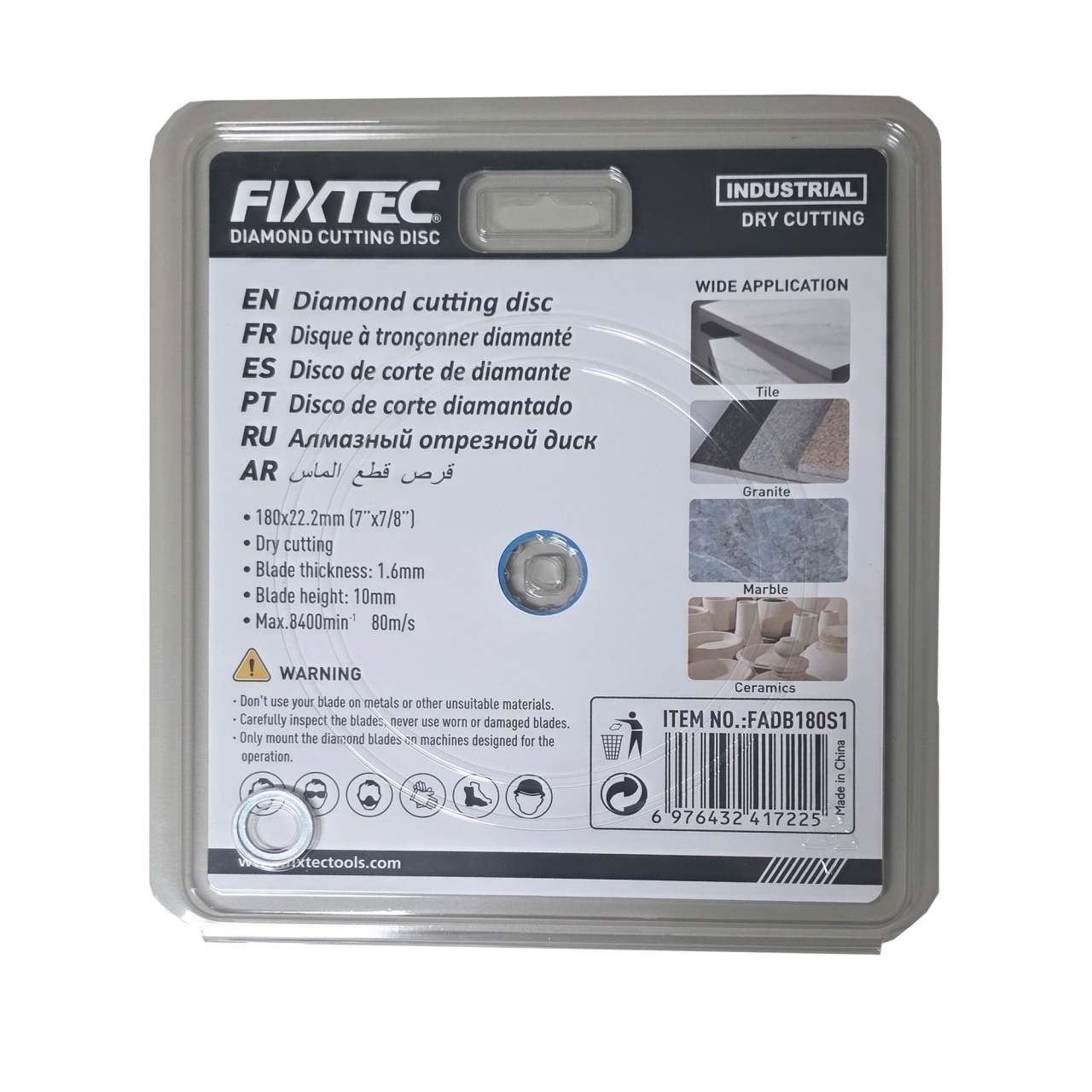 Disc diamantat FIXTEC 180 x 22.2 mm pentru taiere la uscat - 1 | YEO