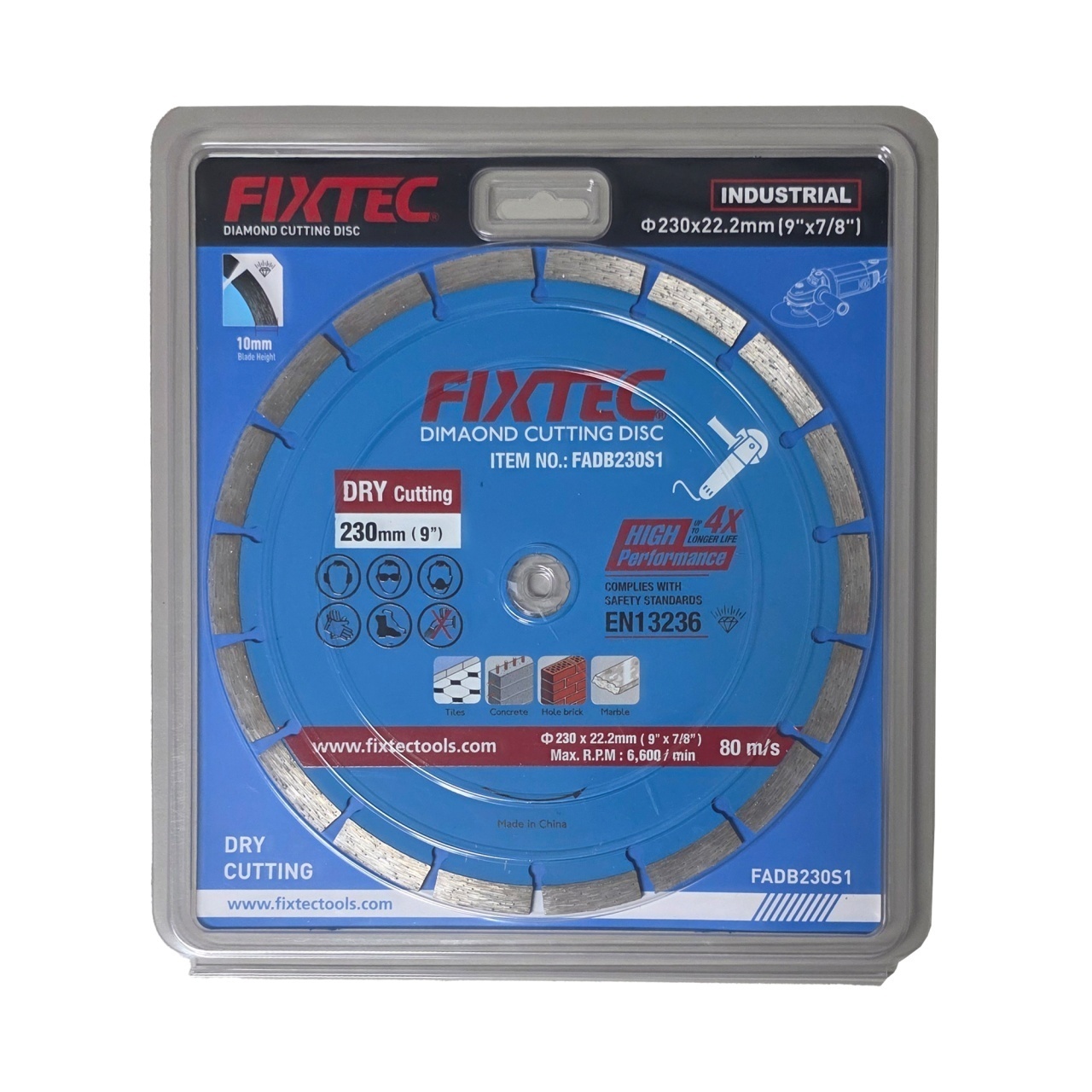 Disc diamantat pentru taiere FIXTEC 230x22.2mm, segment 10mm, clasa 5 stele