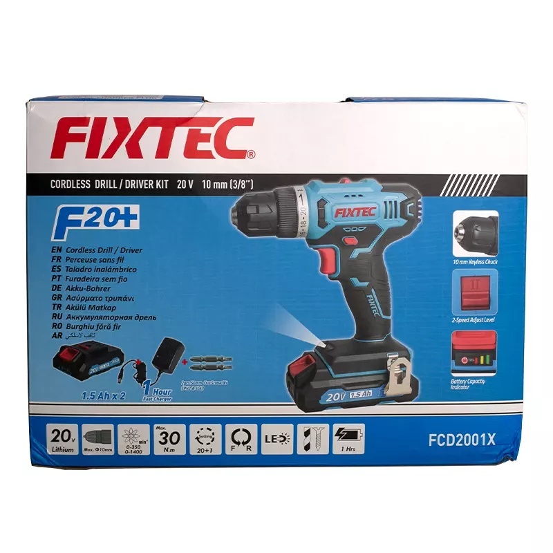 Masina de gaurit si insurubat FIXTEC 20V cordless, cu 2 baterii 1500mAh Li-ion - 3 | YEO