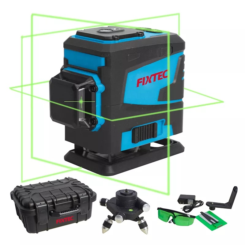 Nivelă laser 360° FIXTEC – 12 linii verzi, 10m rază, 3.7V, cu acumulator