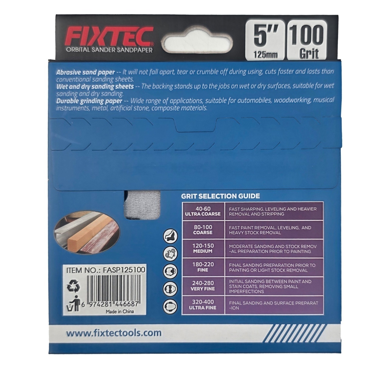 Pachet 5 discuri abrazive FIXTEC 125 mm P100 - 1 | YEO