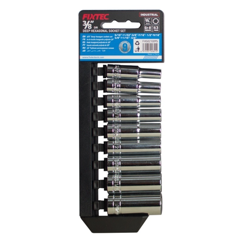 Set de tubulare adanci FIXTEC 9 bucati, 3/8