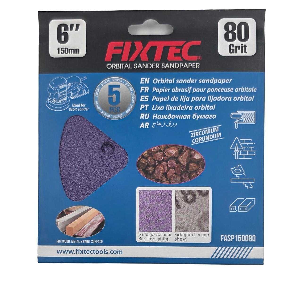 Disc de slefuire FIXTEC 150 mm cu granulatie P80 pentru prelucrare grosiera