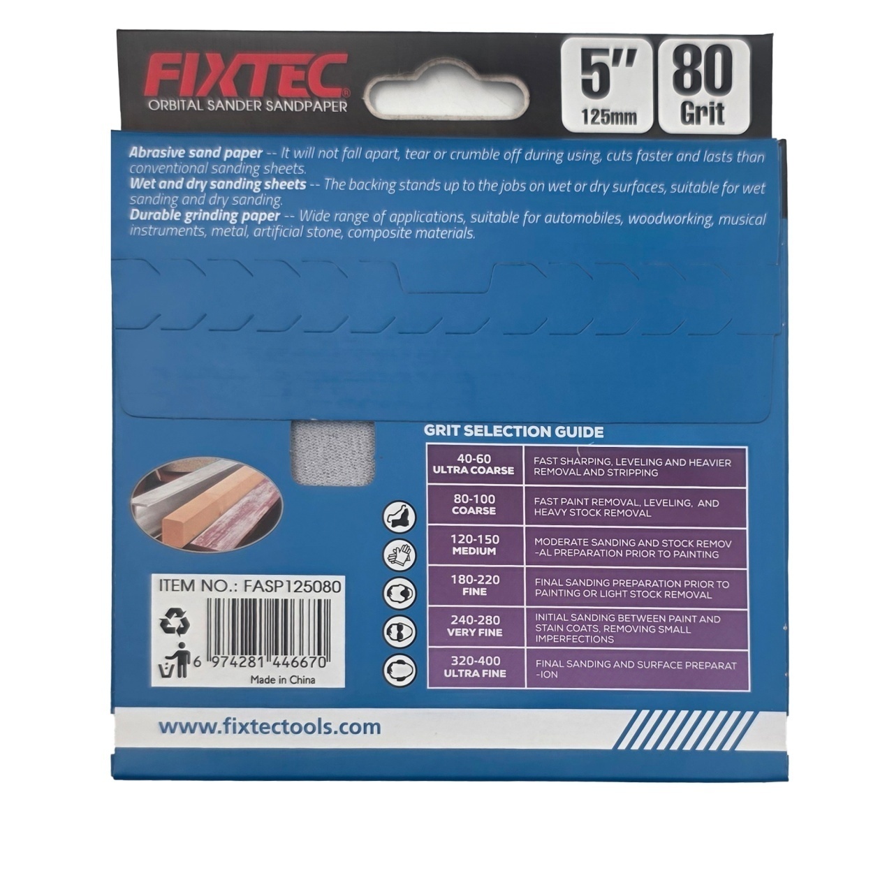 Disc slefuire FIXTEC 125 mm granulatie P80 pentru masina orbitala - 1 | YEO
