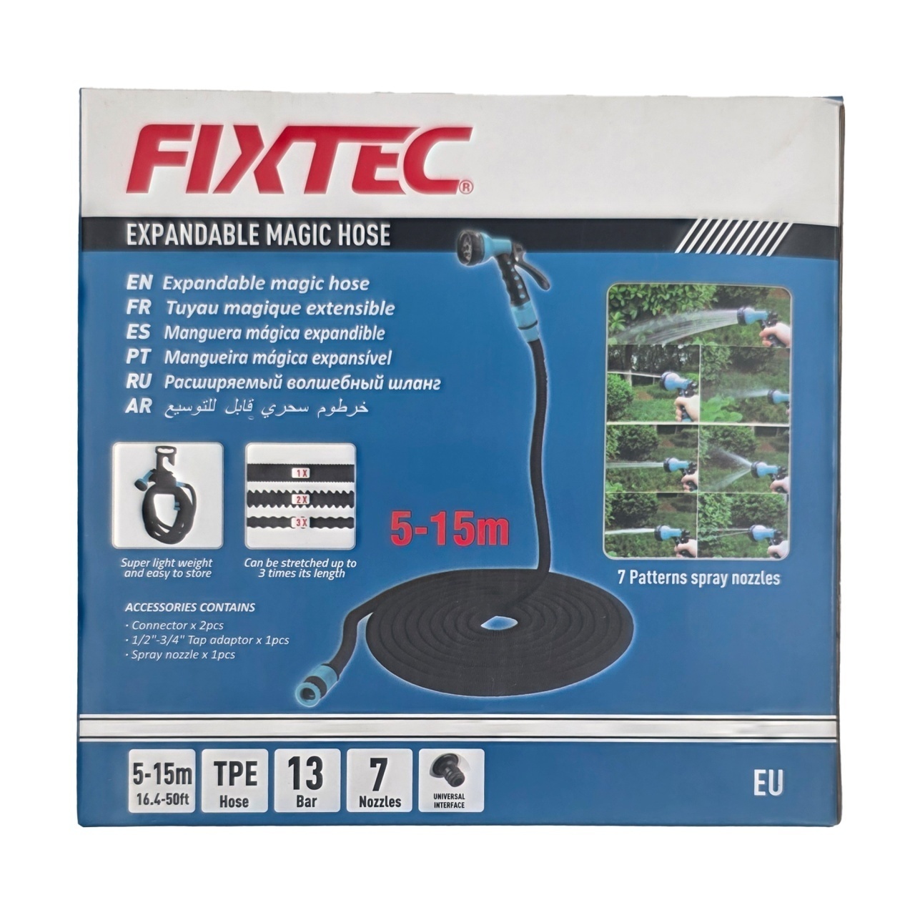 Furtun extensibil 5m FIXTEC, TPE, cu pistol cu 8 tipuri de jet - 3 | YEO