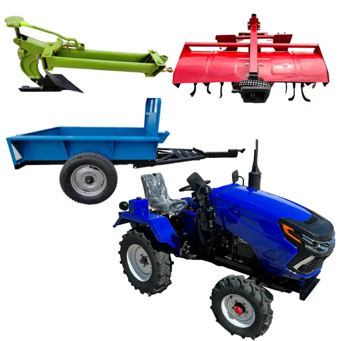 Pachet Complet Tractor 22CP Diesel + Remorcă + Plug Verde + Freză