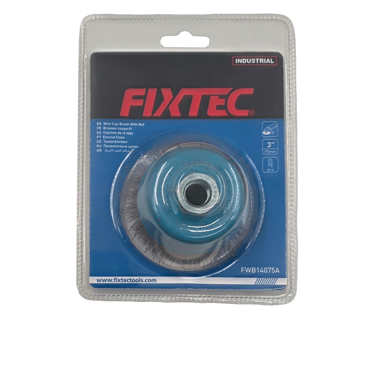 Perie cu fir din otel tip cupa FIXTEC 75 mm prindere M14x2