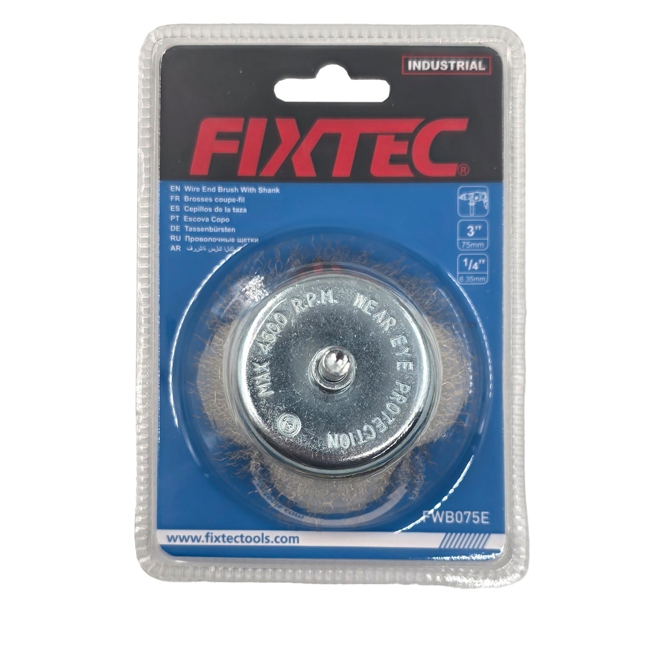 Perie rotativa tip end-brush FIXTEC 75 mm, tija 6.35 mm