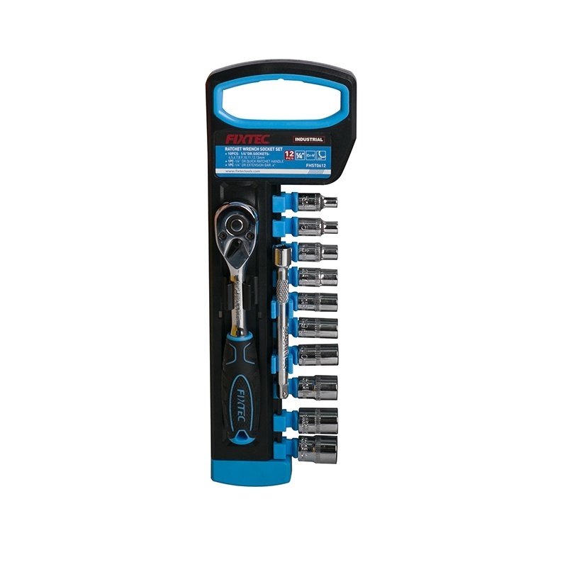 Set scule FIXTEC cu clichet si tubulare, 12 bucati, 1/4