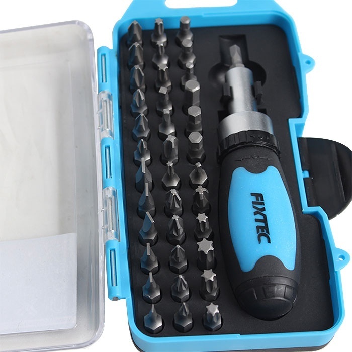 Trusa cu 38 de piese surubelnita cu mecanism clichet FIXTEC CR‑V - 1 | YEO