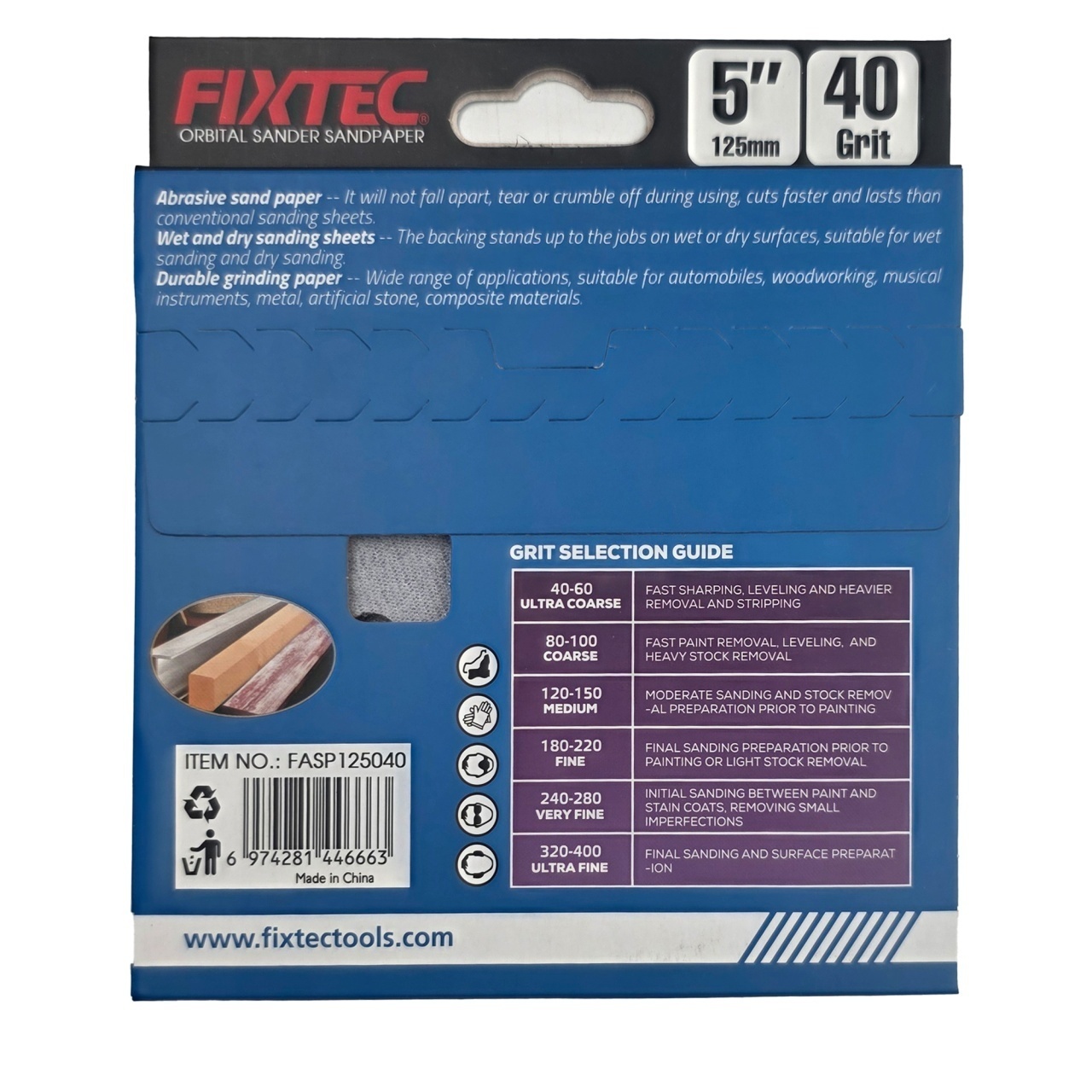 Disc abraziv FIXTEC 125 mm P40 pentru masina de slefuit orbitala - 1 | YEO