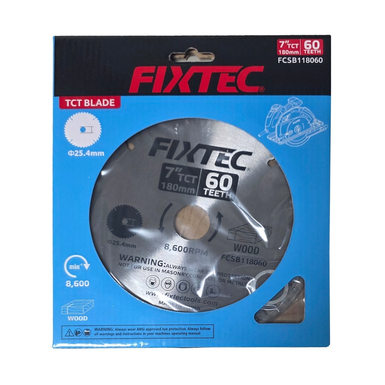 Disc circular TCT FIXTEC 180mm 60 dinti pentru taiere lemn