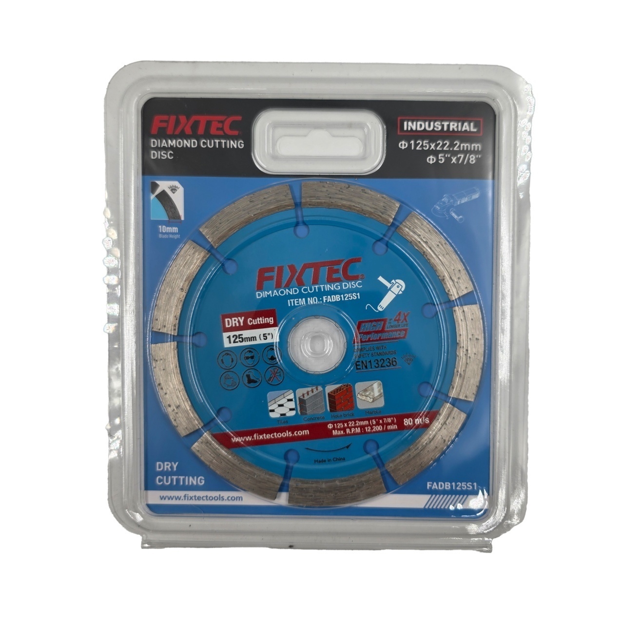 Disc diamantat FIXTEC 125 mm x 22.2 mm pentru taiere la uscat