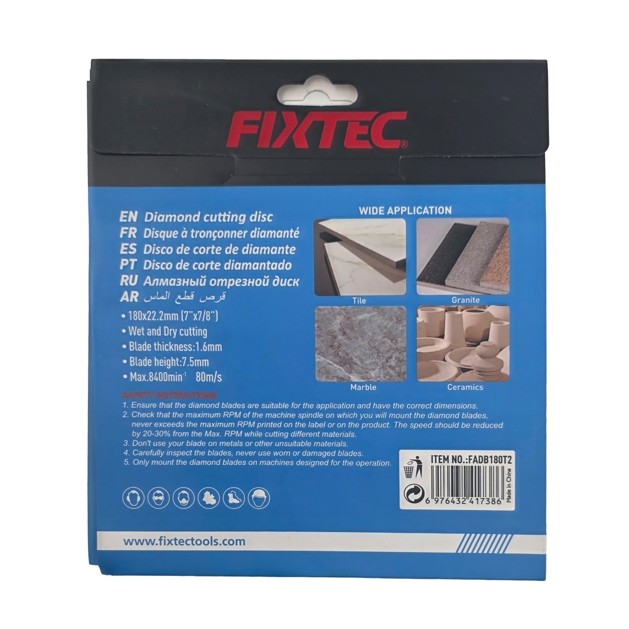 Disc diamantat turbo FIXTEC 180mm x 22.2mm pentru taiere uscata - 1 | YEO