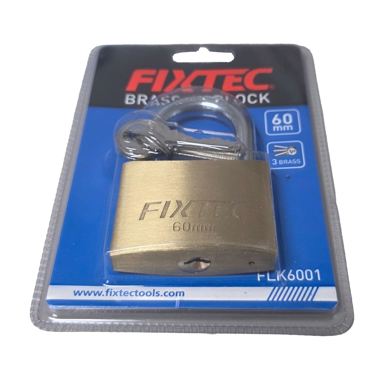 Lacat din alama FIXTEC 60mm, 3 chei incluse, otel ranforsat