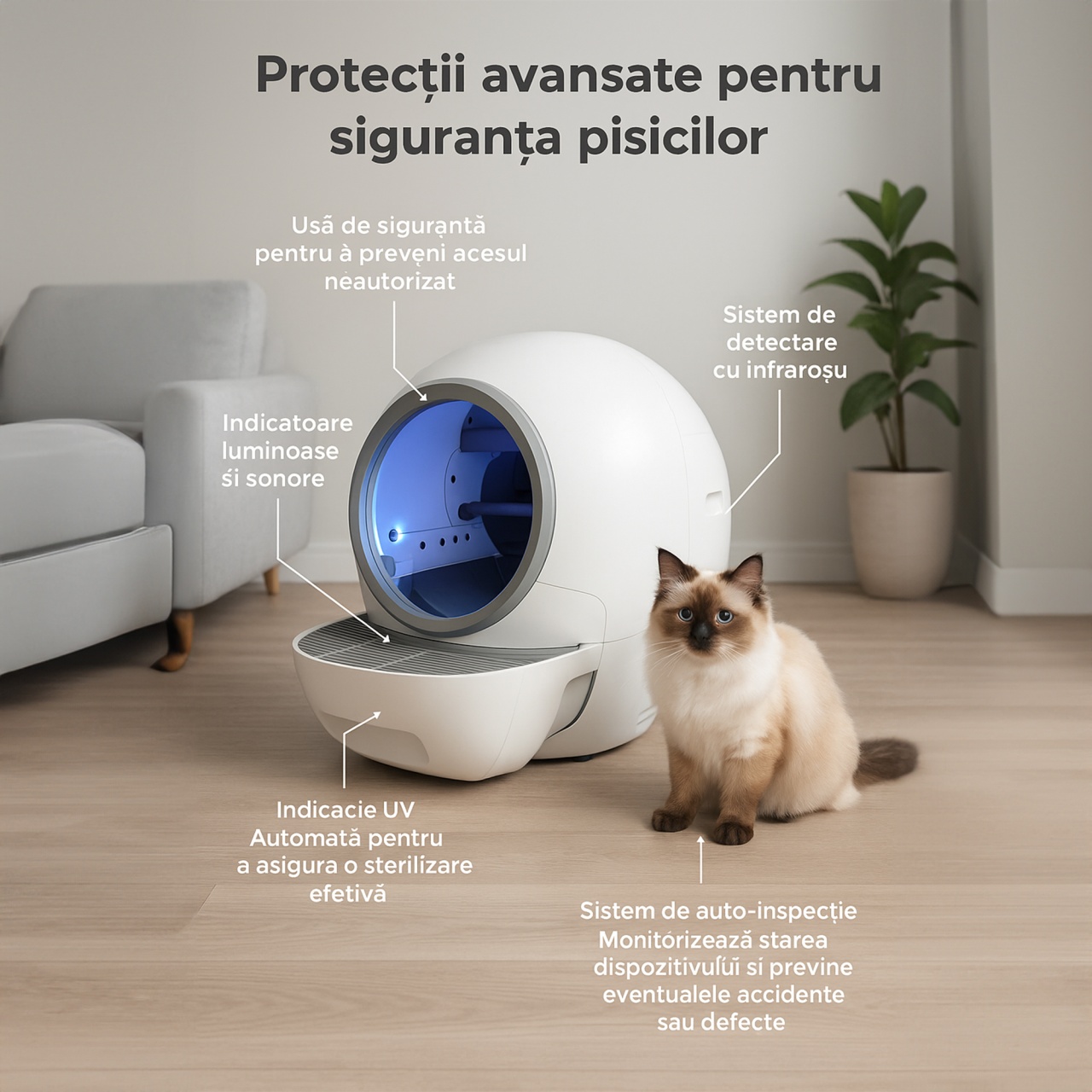 Litiera smart pisici, autocuratare, sterilizare si eliminare mirosuri - 1 | YEO