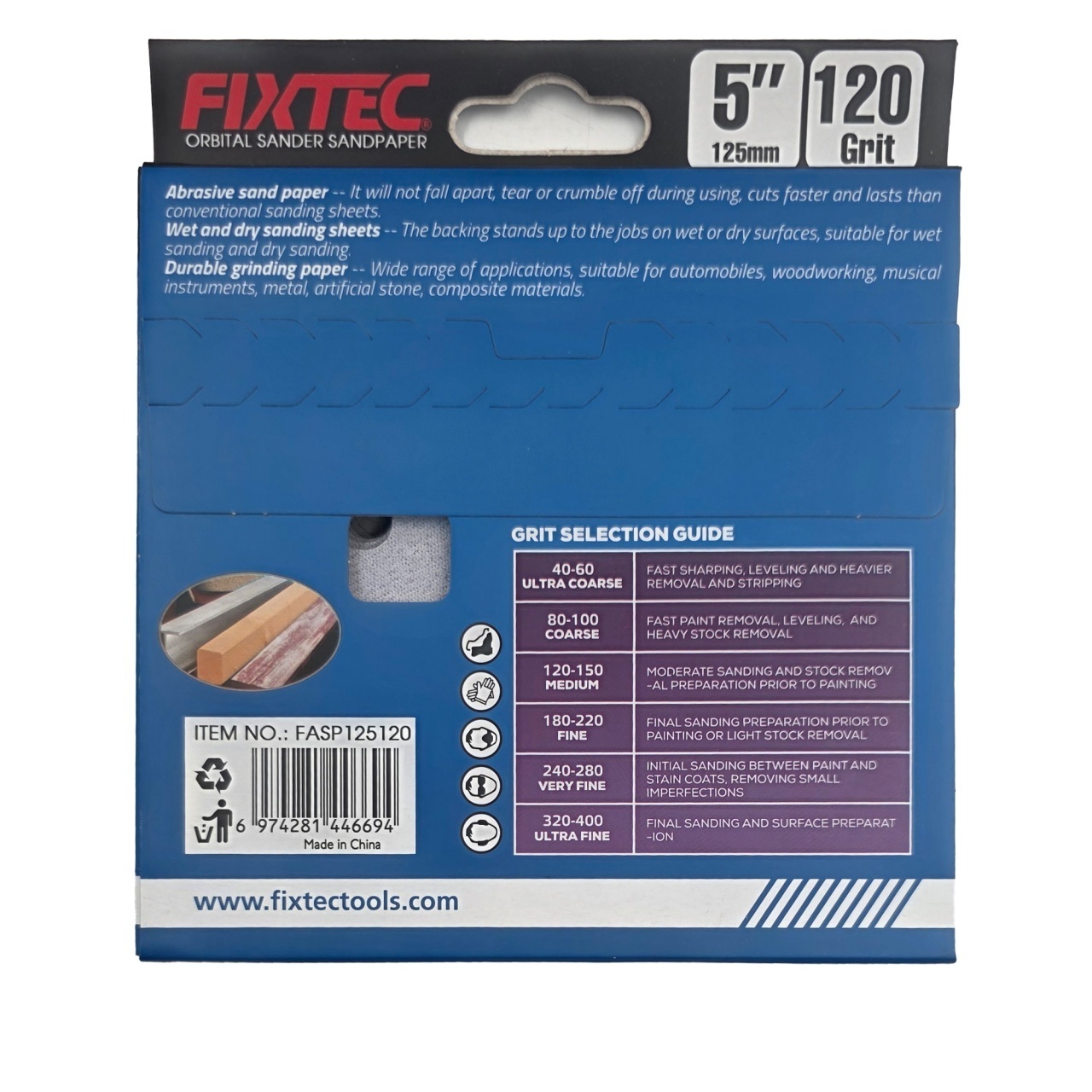 Pachet 5 discuri abrazive FIXTEC 125 mm P120 - 2 | YEO