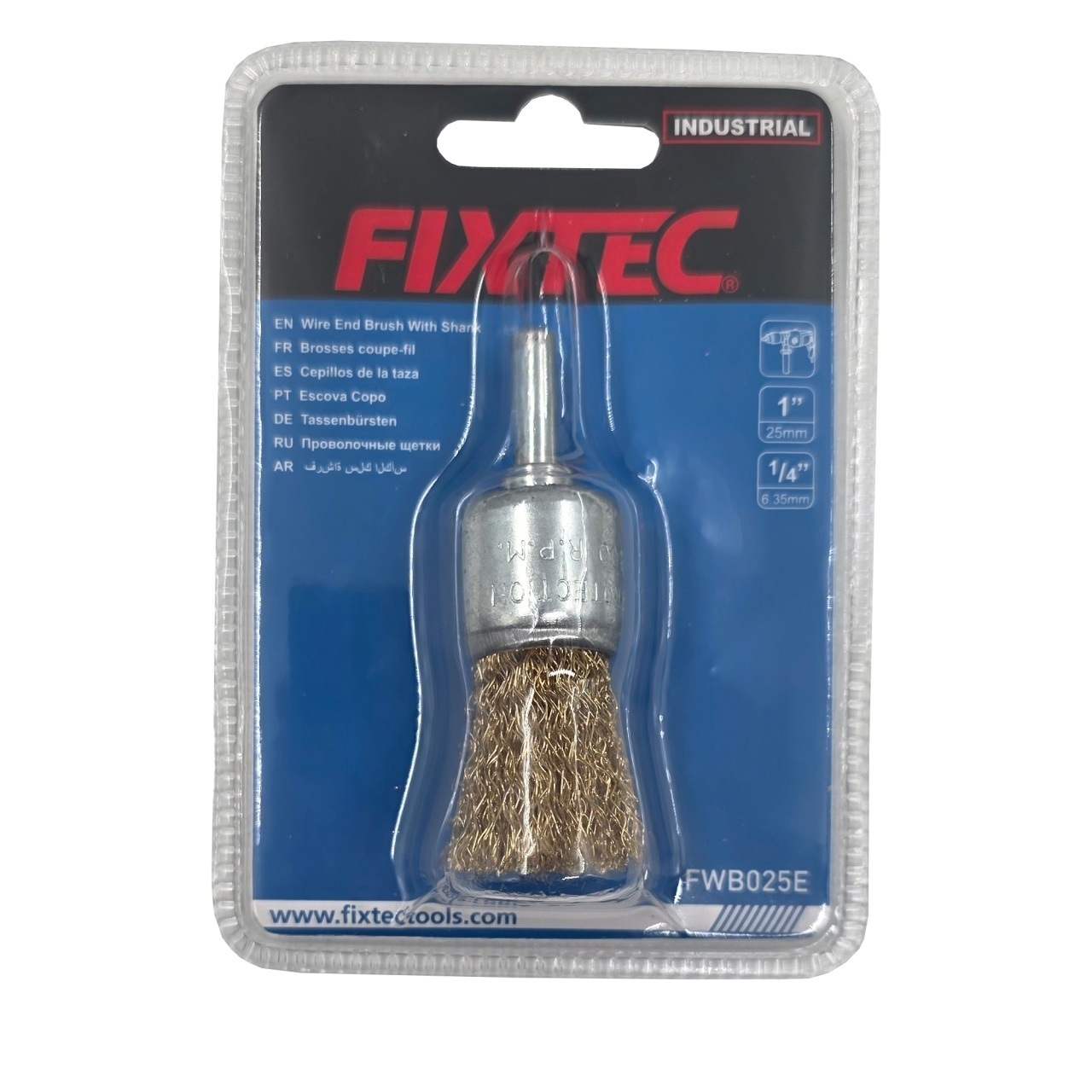 Perie cilindrica FIXTEC 25 mm cu ax 6,35 mm