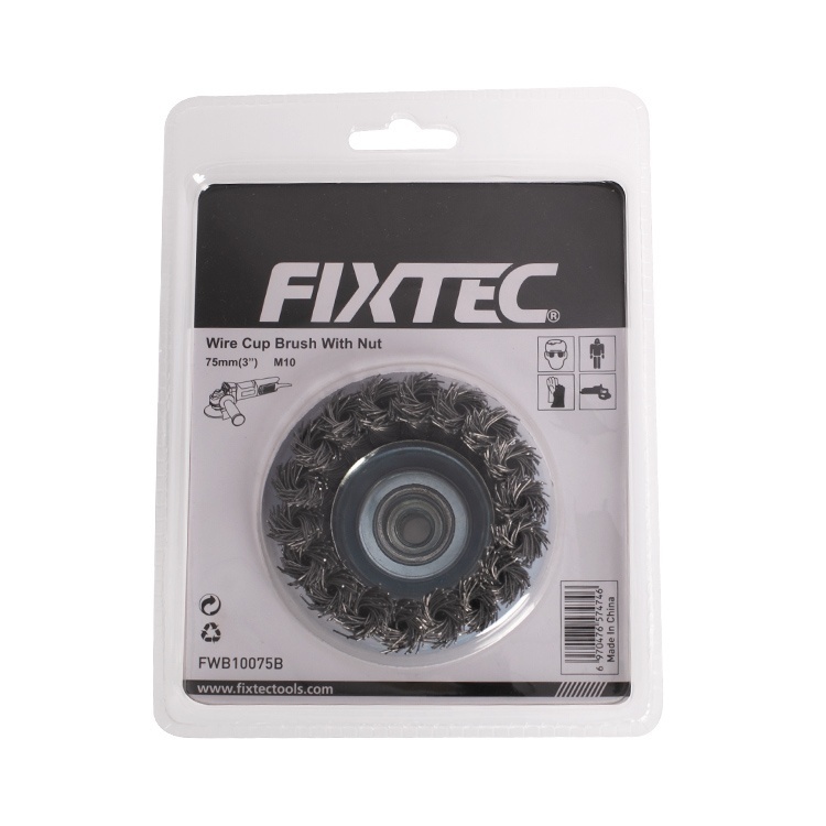 Perie tip cupa FIXTEC 125 mm cu sarma rasucita si filet M14 - 2 | YEO