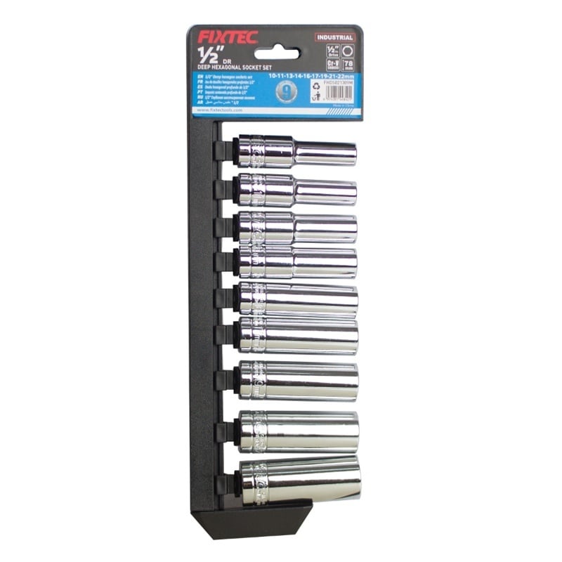 Set chei tubulare adanci FIXTEC, 9 bucati, 1/2