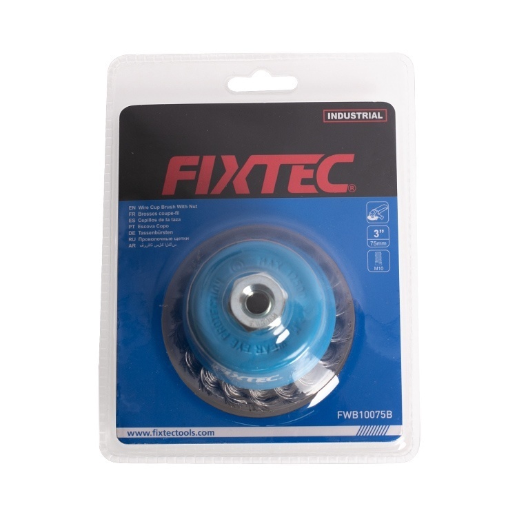 Perie tip cupa FIXTEC 125 mm cu sarma rasucita si filet M14 - 3 | YEO