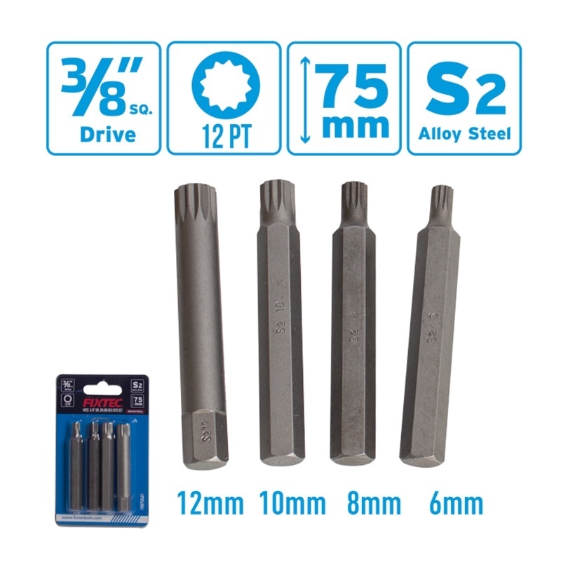 Set 4 capete hexagonale pentru impact Dr.Spline FIXTEC 3/8″