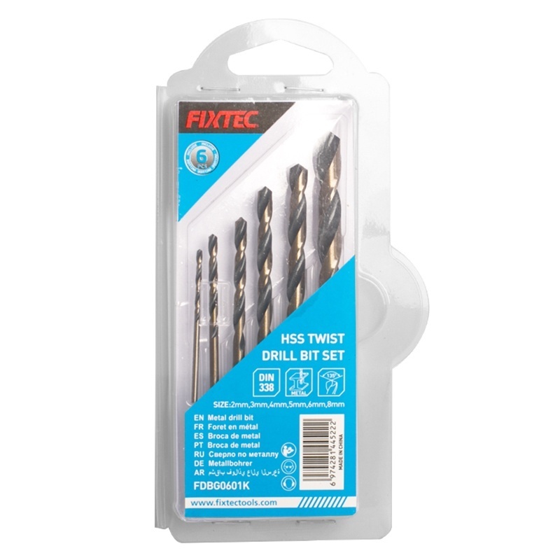 Set burghie pentru metal FIXTEC HSS, 6 piese, 2–8 mm