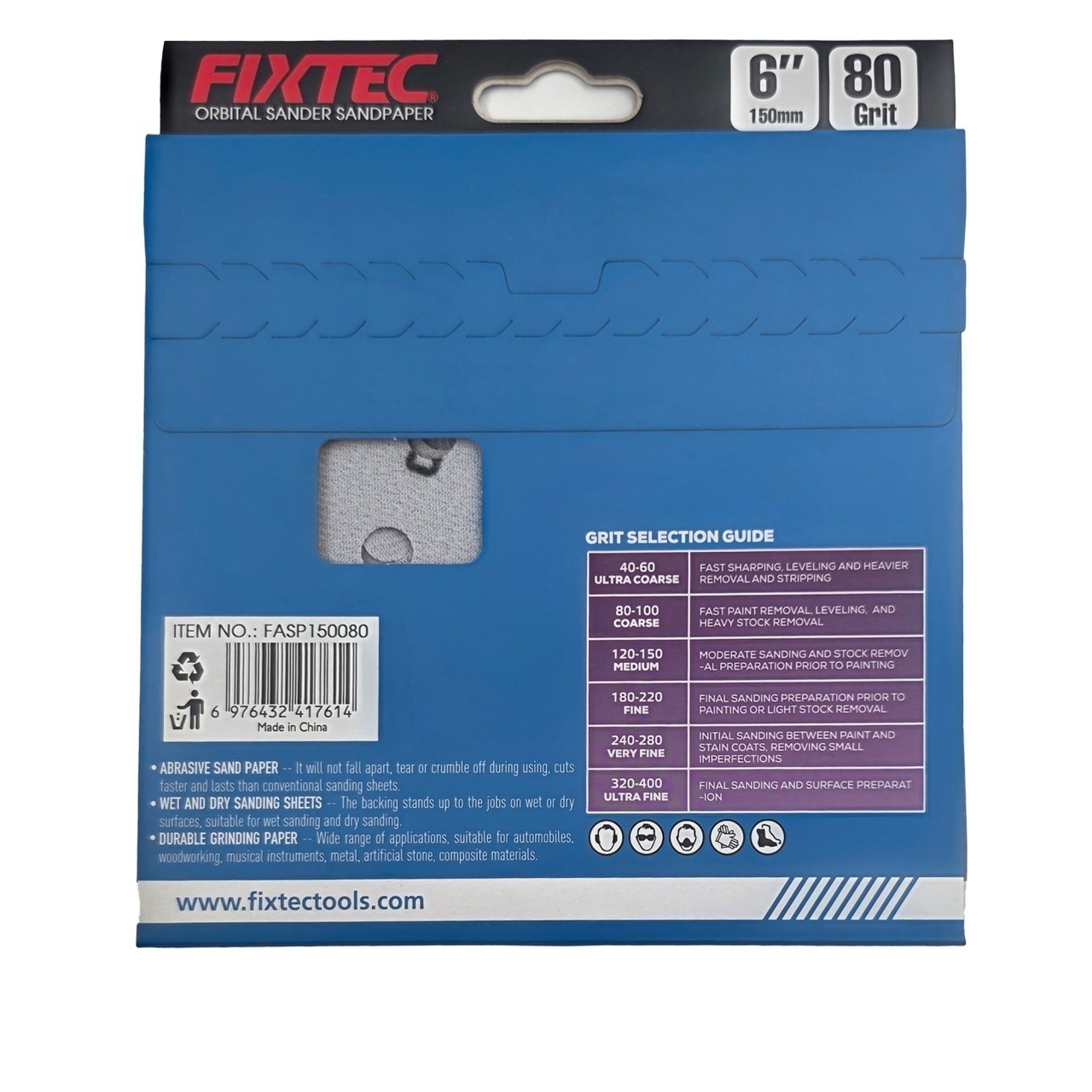 Disc de slefuire FIXTEC 150 mm cu granulatie P80 pentru prelucrare grosiera - 1 | YEO