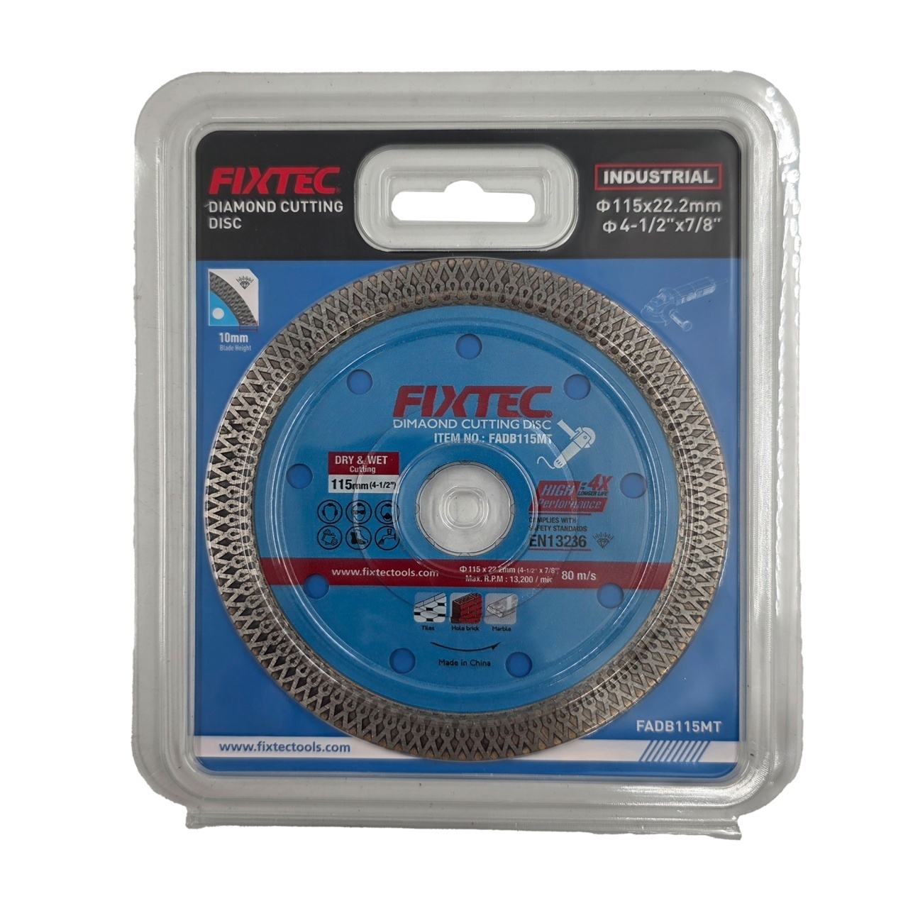 Disc diamantat 115x22.2mm FIXTEC pentru taiere uscata si umeda, varianta subtire