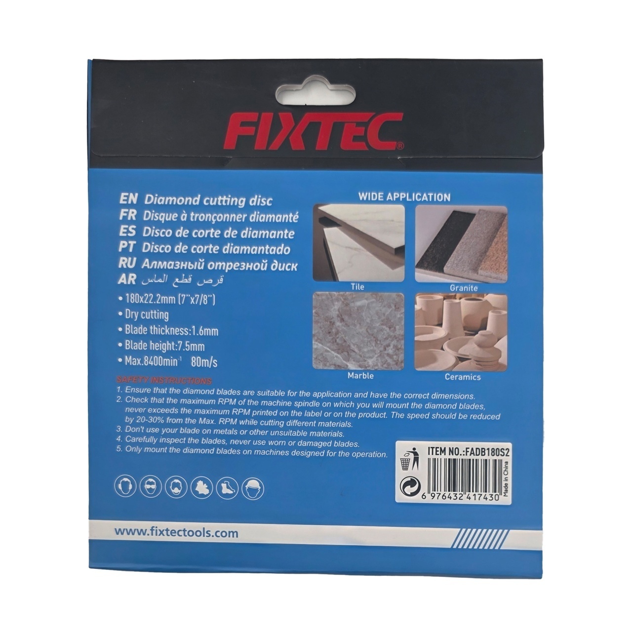 Disc diamantat FIXTEC 180 mm pentru taiere la uscat - 1 | YEO