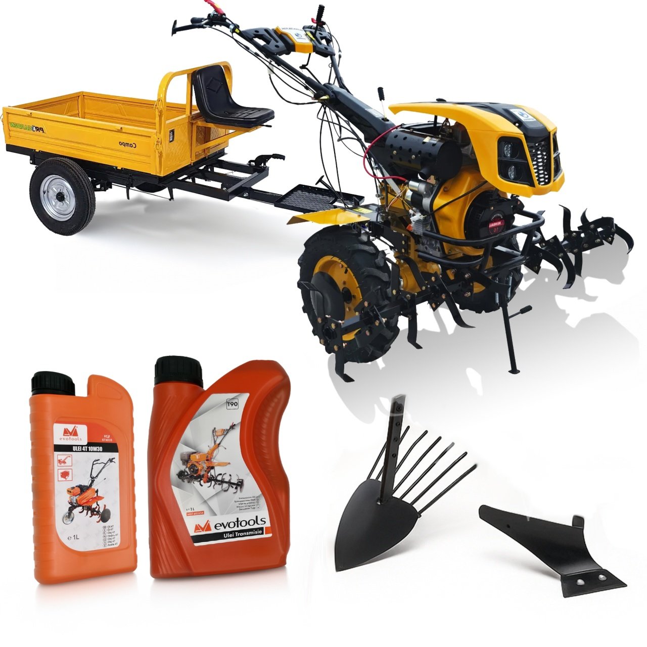 Motocultor 16CP Diesel, Diferential, remorca, ulei motor , 2 pluguri