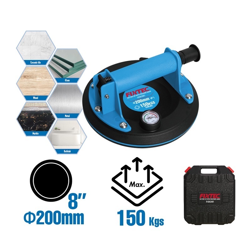 Ventuza FIXTEC cu manometru, 200mm, capacitate 150kg
