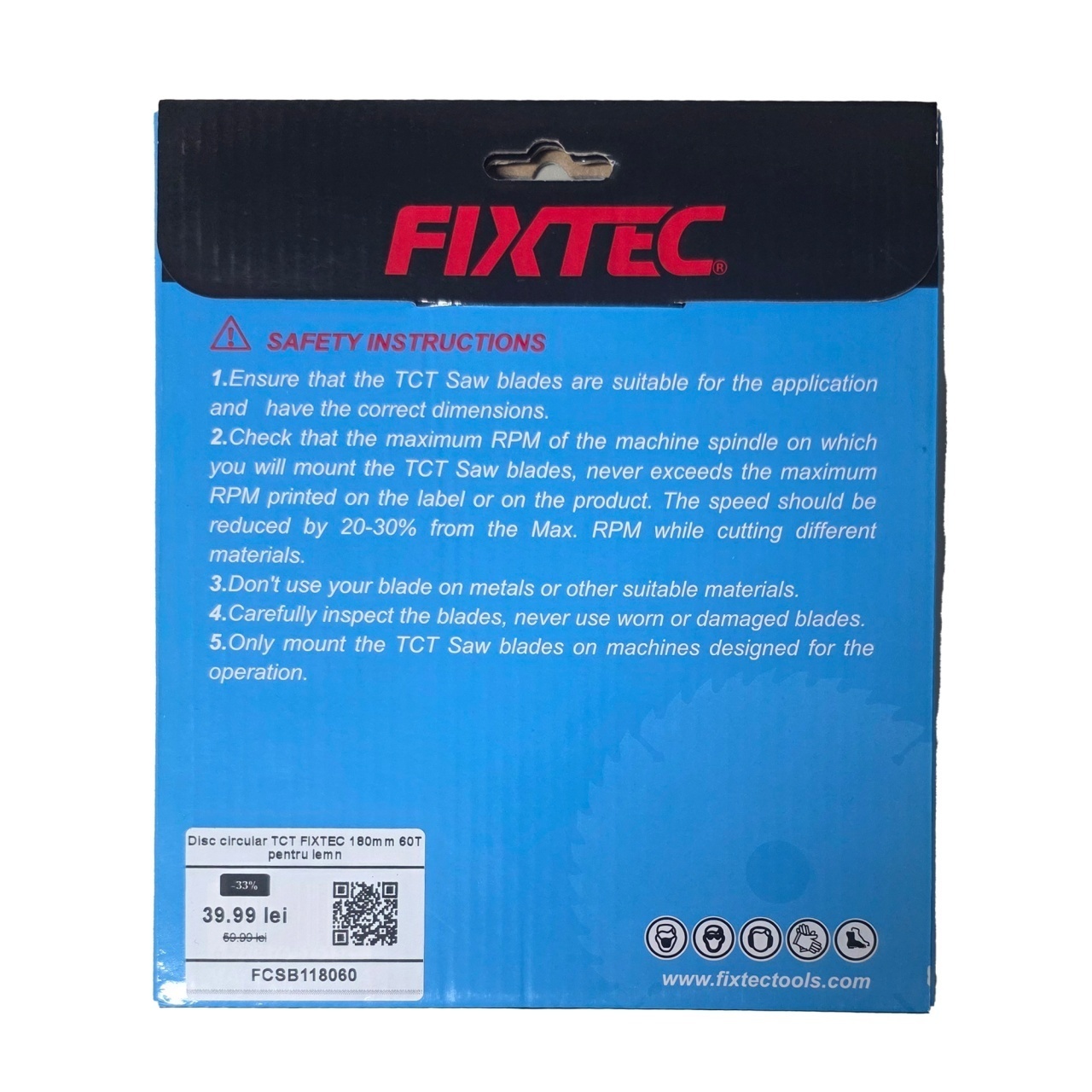 Disc circular TCT FIXTEC 180mm 60 dinti pentru taiere lemn - 1 | YEO