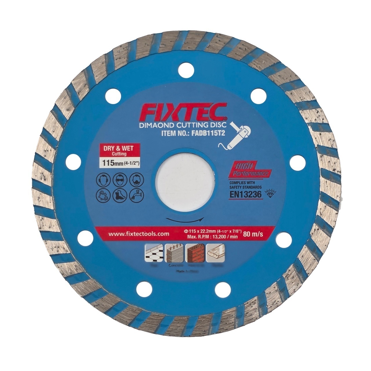 Disc diamantat FIXTEC 115 mm pentru taiere uscata si umeda, model subtire