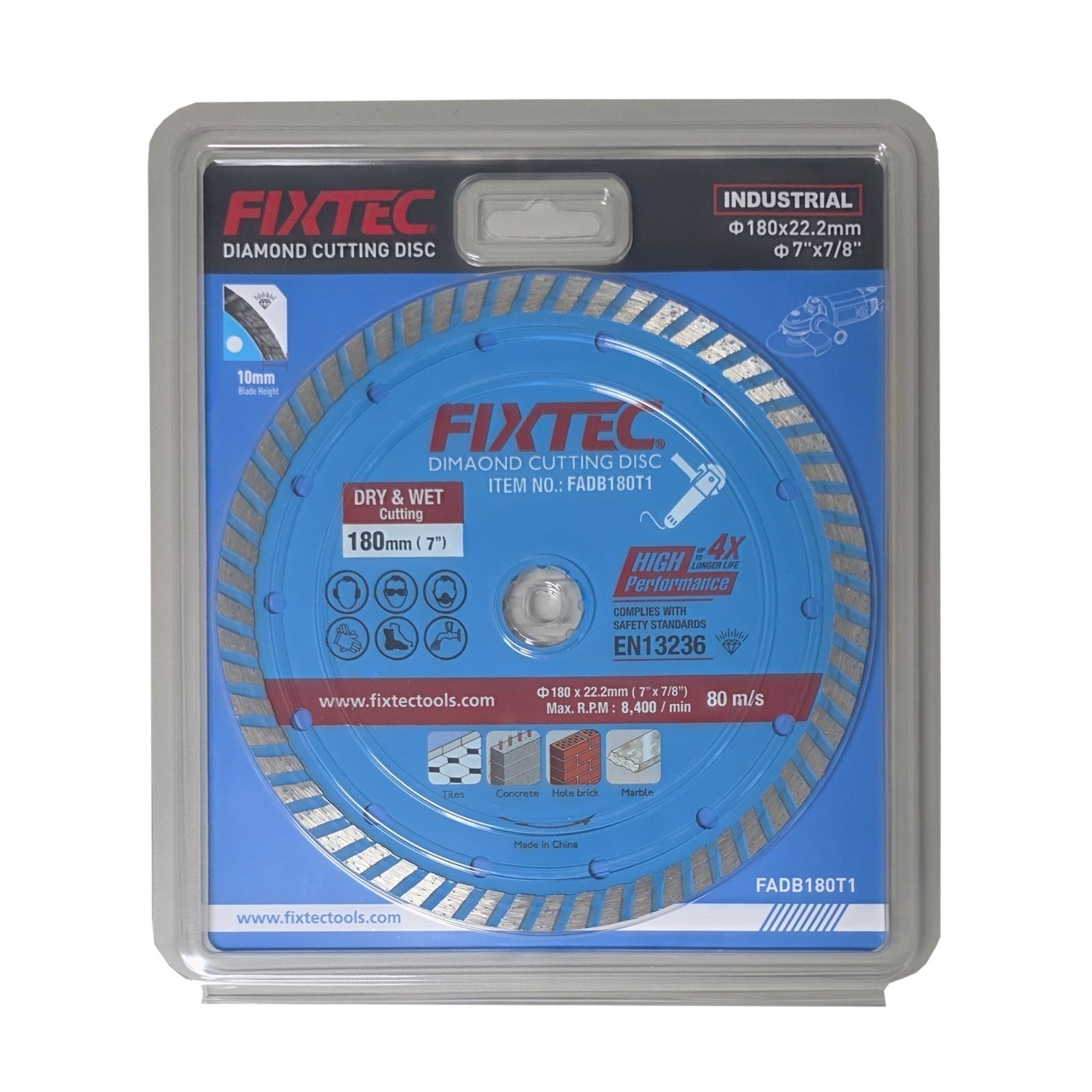 Disc diamantat FIXTEC 180x22.2 pentru taiere uscata si umeda