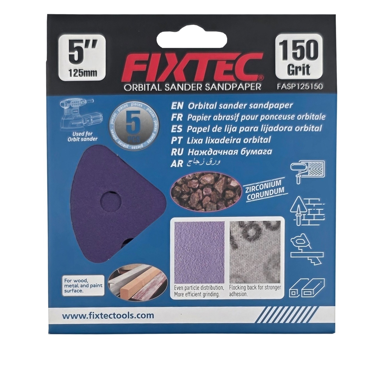 Disc slefuire FIXTEC 125 mm cu granulatie P150 pentru masina orbitala