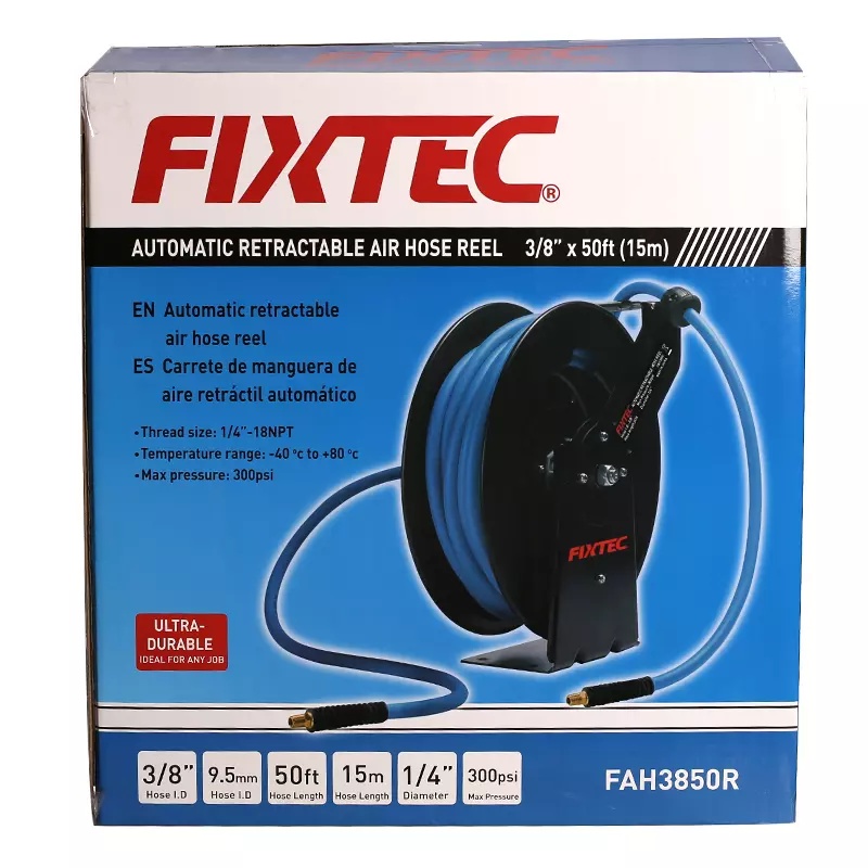 Furtun aer comprimat retractabil FIXTEC – 15m, 3/8