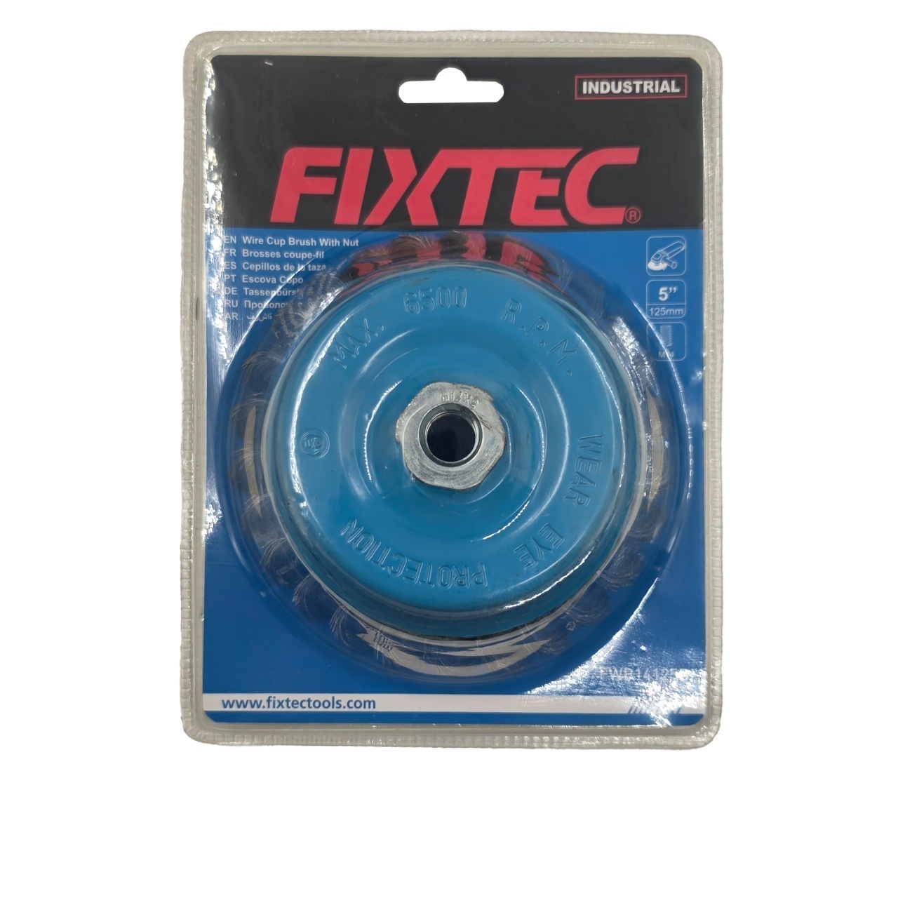 Perie rotativa tip cupa FIXTEC 125 mm cu sarma rasucita, filet M14x2