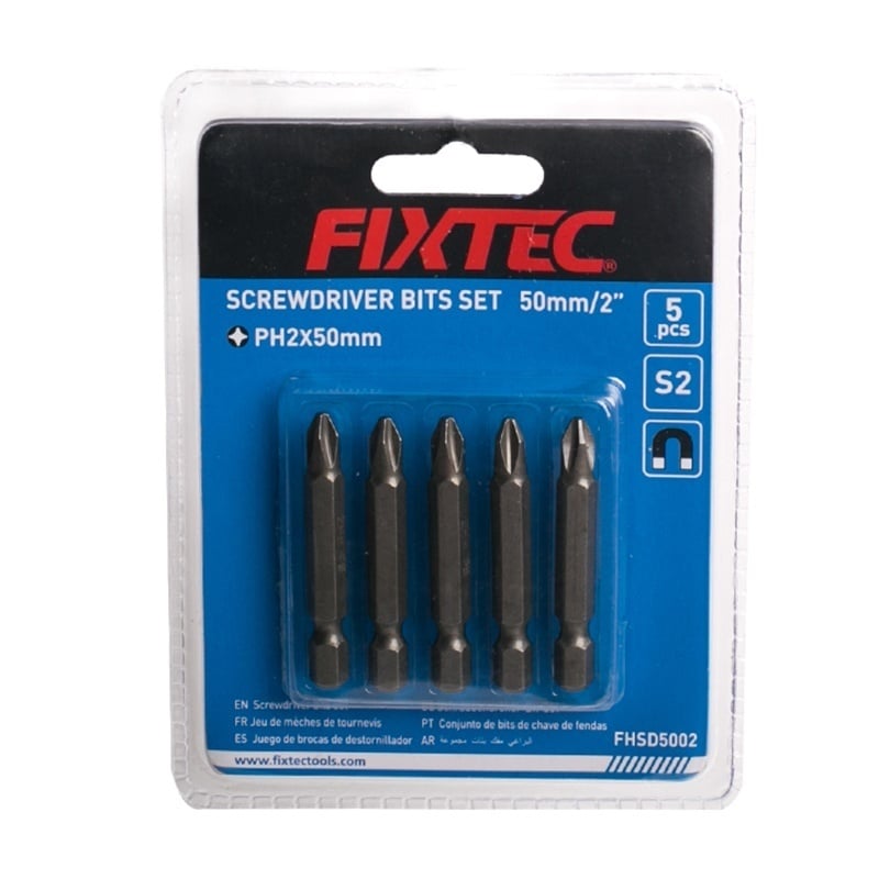 Set 5 biti magnetici PH2 FIXTEC S2 50 mm