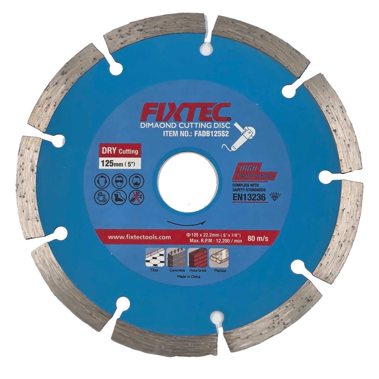 Disc diamantat FIXTEC 125 mm cu grosime de 7.5 mm pentru taiere la uscat