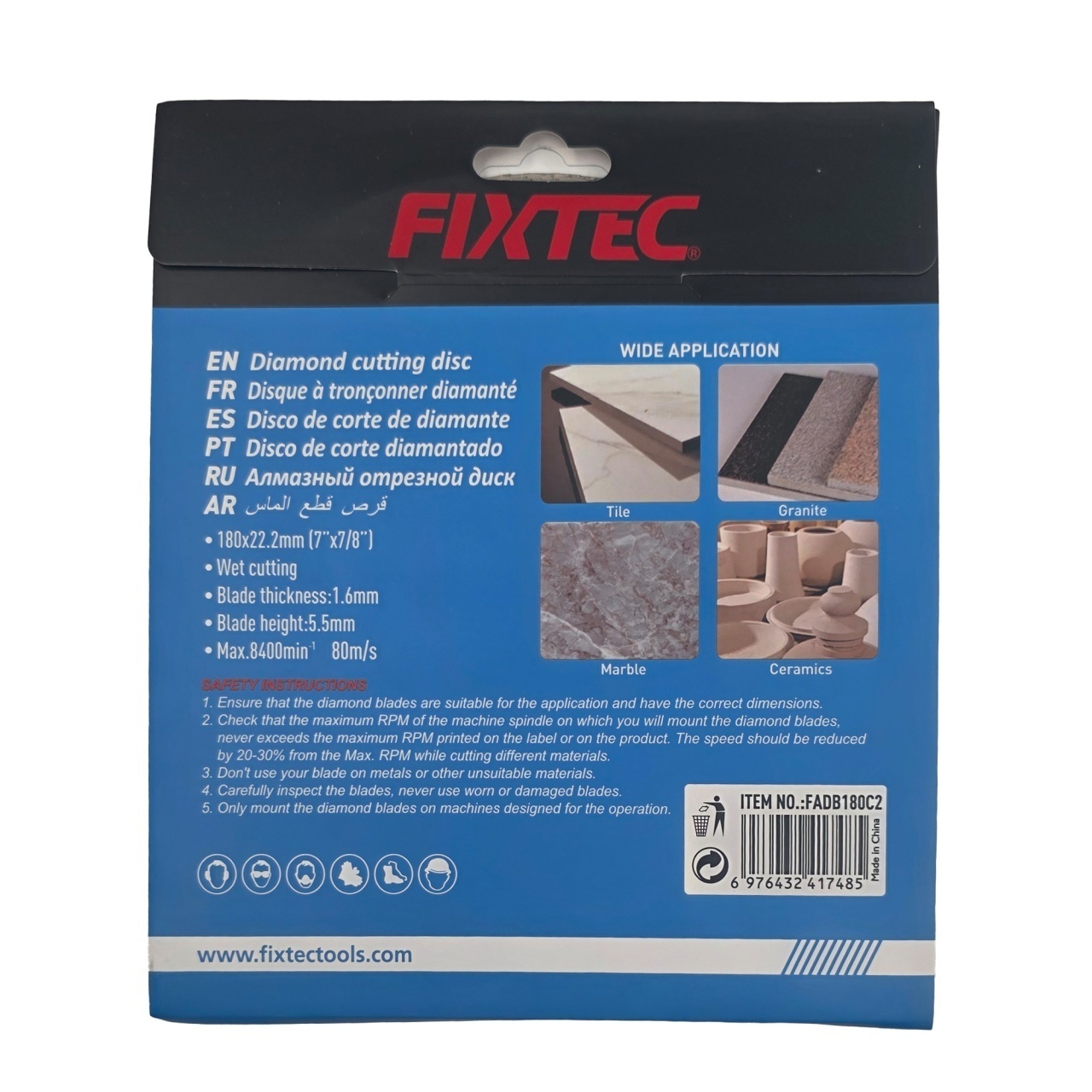 Disc diamantat FIXTEC 180 mm 5.5 mm pentru taiere cu apa - 1 | YEO