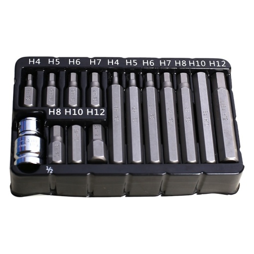 Set capete hexagonale FIXTEC 15 buc, 1/2", otel S2, cutie metalica - Img 4
