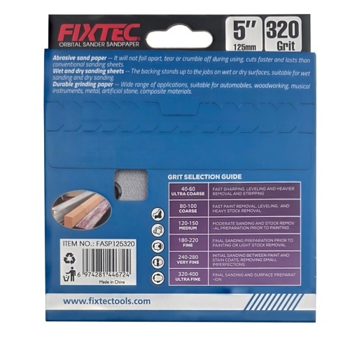 Disc de slefuire FIXTEC 125 mm P320 pentru polizor orbital - Img 2