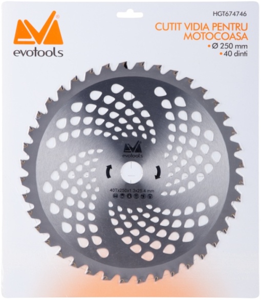 Disc pentru motocoasa cu dinti vidia 40T, diametru 250 mm, Evotools - Img 2