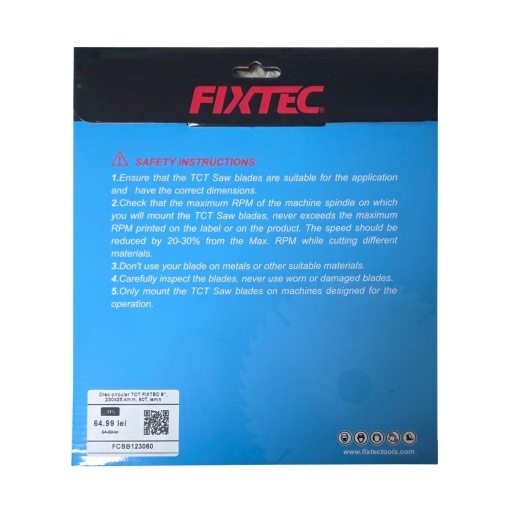 Disc circular TCT FIXTEC 9 inch, 230x25.4mm, 60 dinti, pentru lemn - Img 2