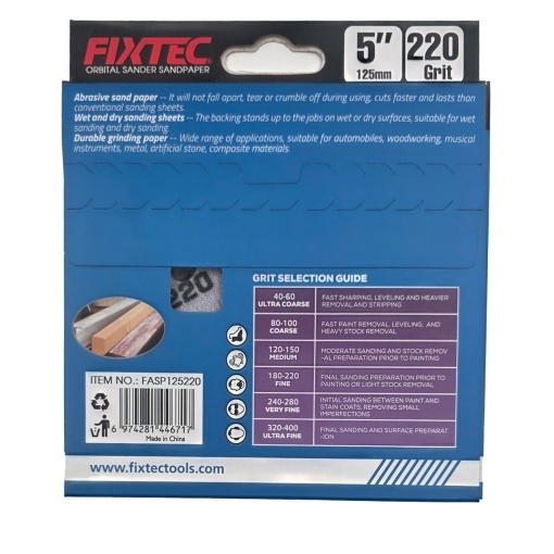 Disc de slefuire FIXTEC 125 mm granulatie P220 pentru masina orbitala - Img 2