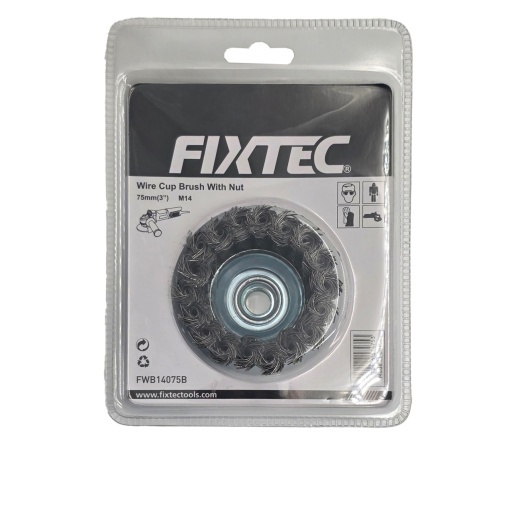 Perie Rotativa Metalica FIXTEC Tip Cupa 75 mm Fir Otel 0.50 mm M14x2 - Img 3