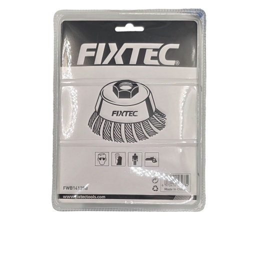 Perie tip cupa FIXTEC 125 mm cu sarma rasucita si prindere M14x2 - Img 3